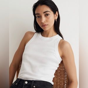 Madewell Brightside Rib Cutaway Tank Eyelet White Size XS